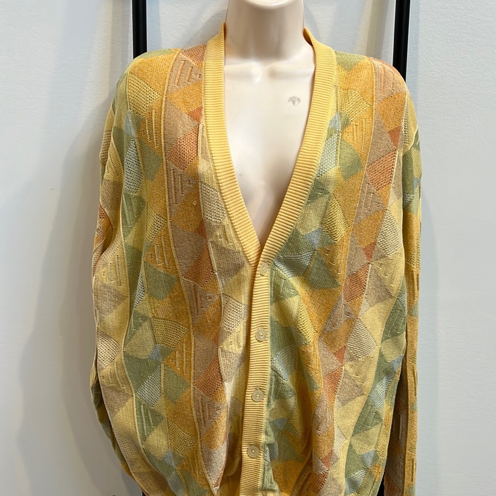 St Croix Vintage 80s Geometric Coogi Style Shirt L Y2K USA Button Up Multicolor